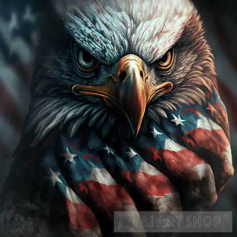 American Eagle With Flag Animal Ai Art