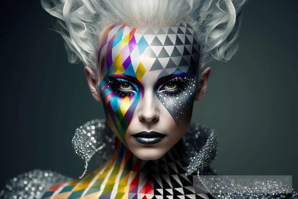 A gorgeous woman with an elaborate painted harlequin mask, generati...