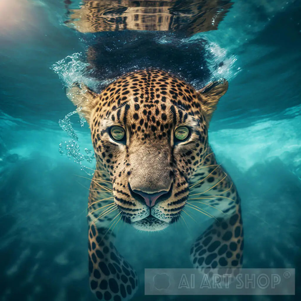 Premium AI Image  Breathtaking photography of a leopard in water