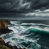 A dramatic cliffside overlooking a turbulent ocean with waves crashing against the rocks (2)