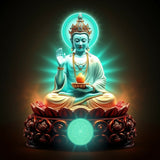 Medicine Buddha in Lapis Blue - Healing Bowl & Aura AI Art Print