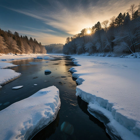 A river partially frozen with ice formations along the banks (1)