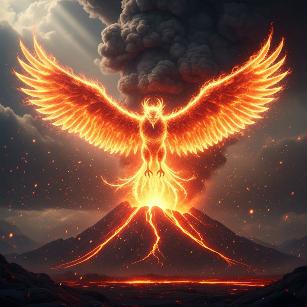 Phoenix Rising Fire Spirit Volcanic Eruption Blazing Wings Fantasy ...