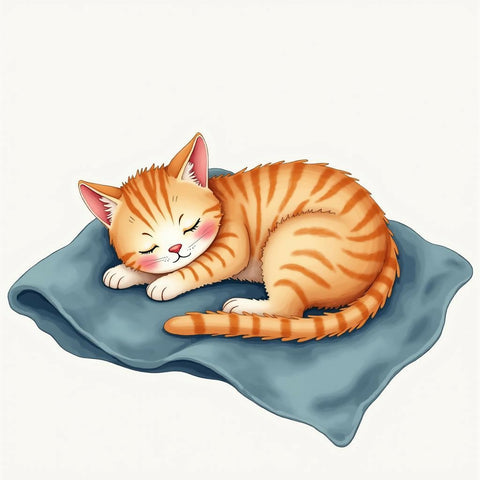 Sleeping Cat on Cozy Blanket