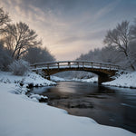 A picturesque bridge covered in snow, spanning a frozen river (1)