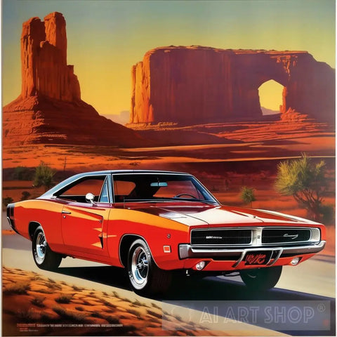 1968 Dodge Charger Vintage Styled Poster Ai Artwork