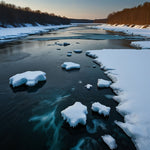 A river partially frozen with ice formations along the banks (2)