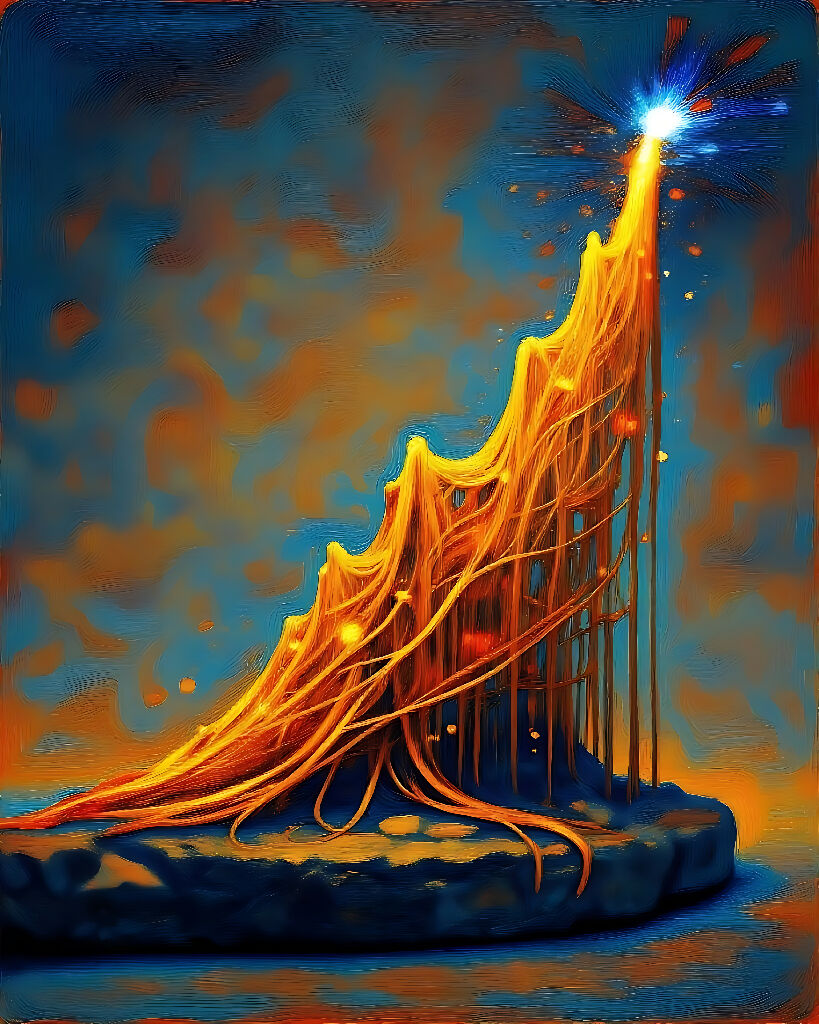 Radiant Golden Ascent - Abstract Energy & Light Wave Digital Art