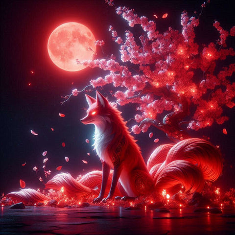 Nine Tailed Fox Under The Red Moon