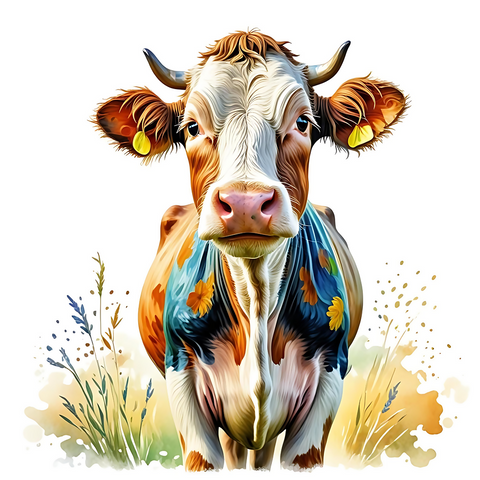 Charming Cow Watercolor Art—Colorful Wall Decor