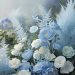 Delicate blue and white blooms in a floral arrangement, perfect for creating a serene and elegant atmosphere in your home. Generative Al