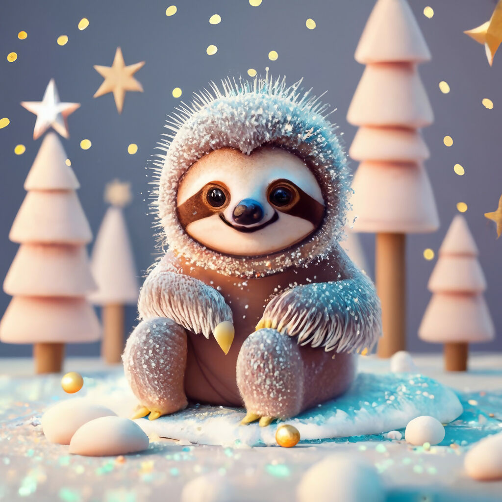 The image features an adorable cartoon sloth sitting contentedly on...