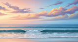 Beautiful twilight scene with soft waves meeting the shore under a colorful sky, evoking peace and tranquility.