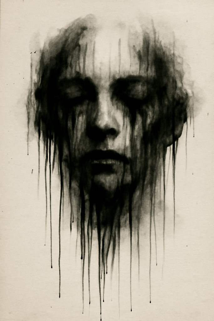 Distorted Face Drawring Distorted Ink Face Sketch