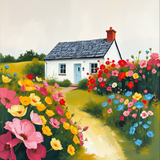 Impressionist Cottage Garden Oil Painting – Romantic Floral Landscape