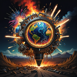 A detailed photorealistic image of the Earth explosion The planet is engulfed in a dramatic explosion. Behind it, a backdrop of stars and galaxies provides a cosmic perspective