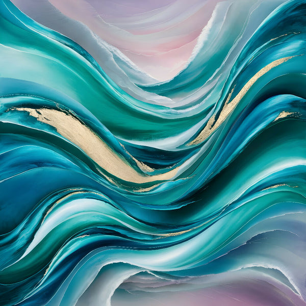 “Aqua Essence - Luxurious Abstract Aqua & Gold Canvas Art”