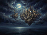 Floating Ancient City Under the Moon