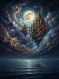 Floating Ancient City Under the Moon