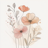 Minimalist Single Flower Line Art with Soft Watercolor Petals