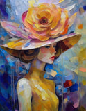 pop art style painting of a surreal fashion illustration with glamourous hat and big flower, soft pa 18-02-2025 at 12-45-56