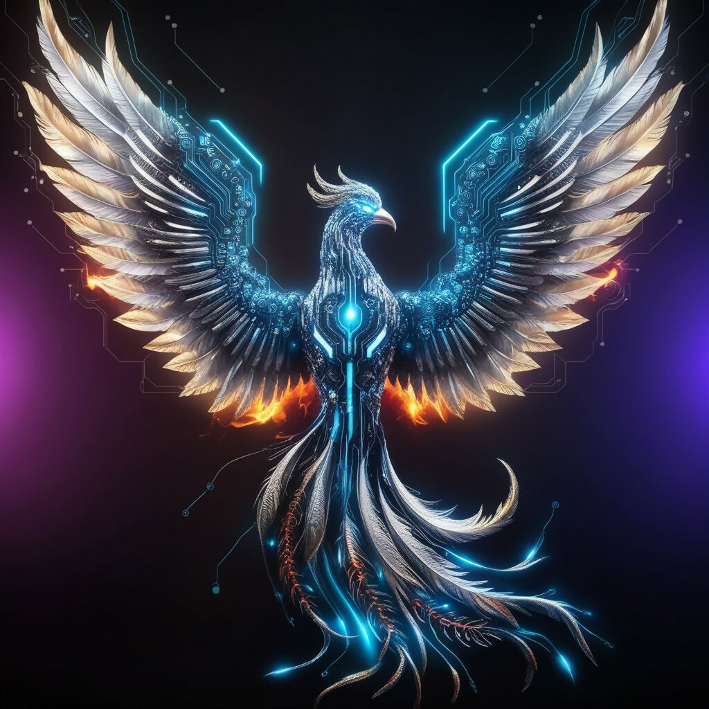 Phoenix Using Computer Digital Art Computer Code API Lines Circuitry Patterns Glowing Blue...