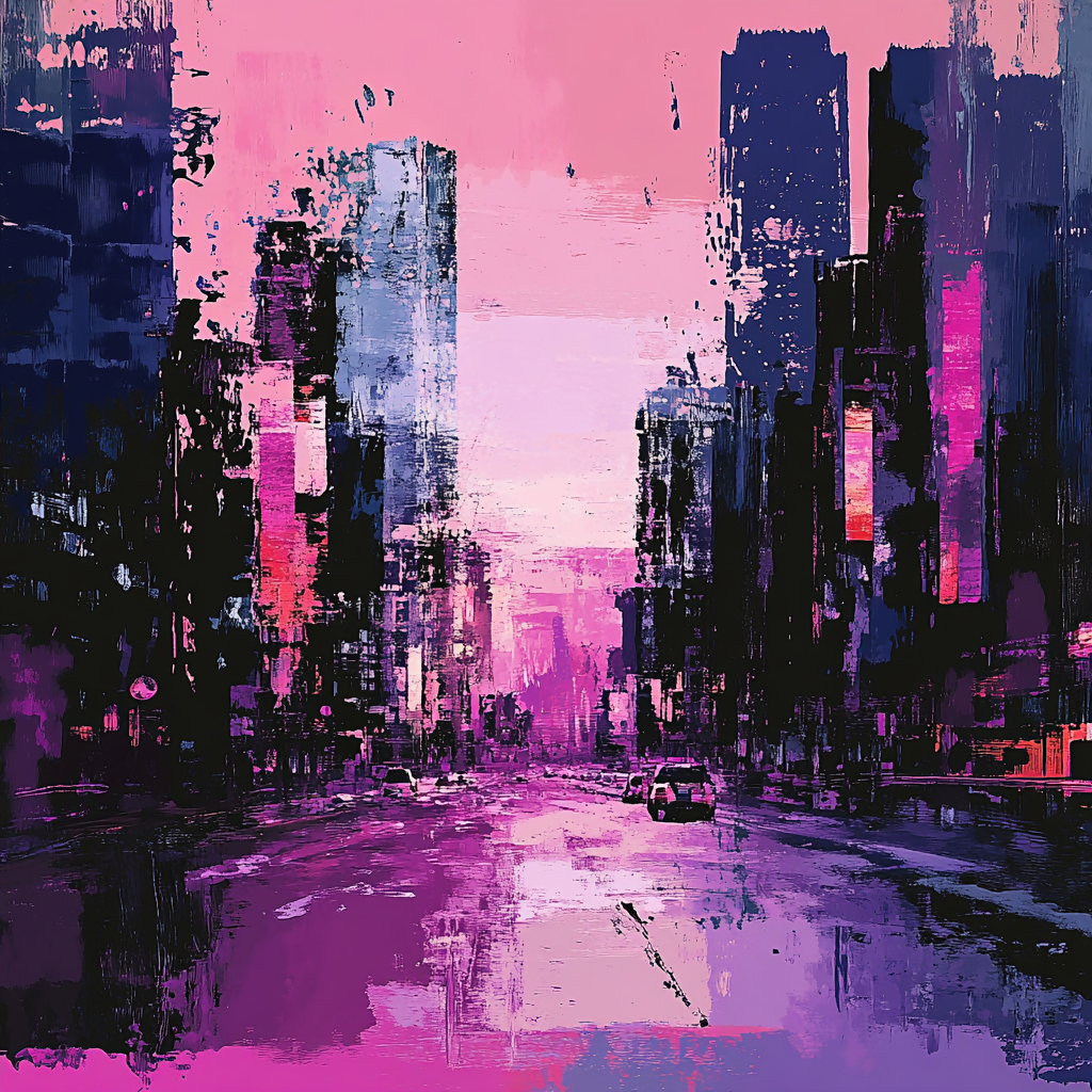 modern cityscape pink art