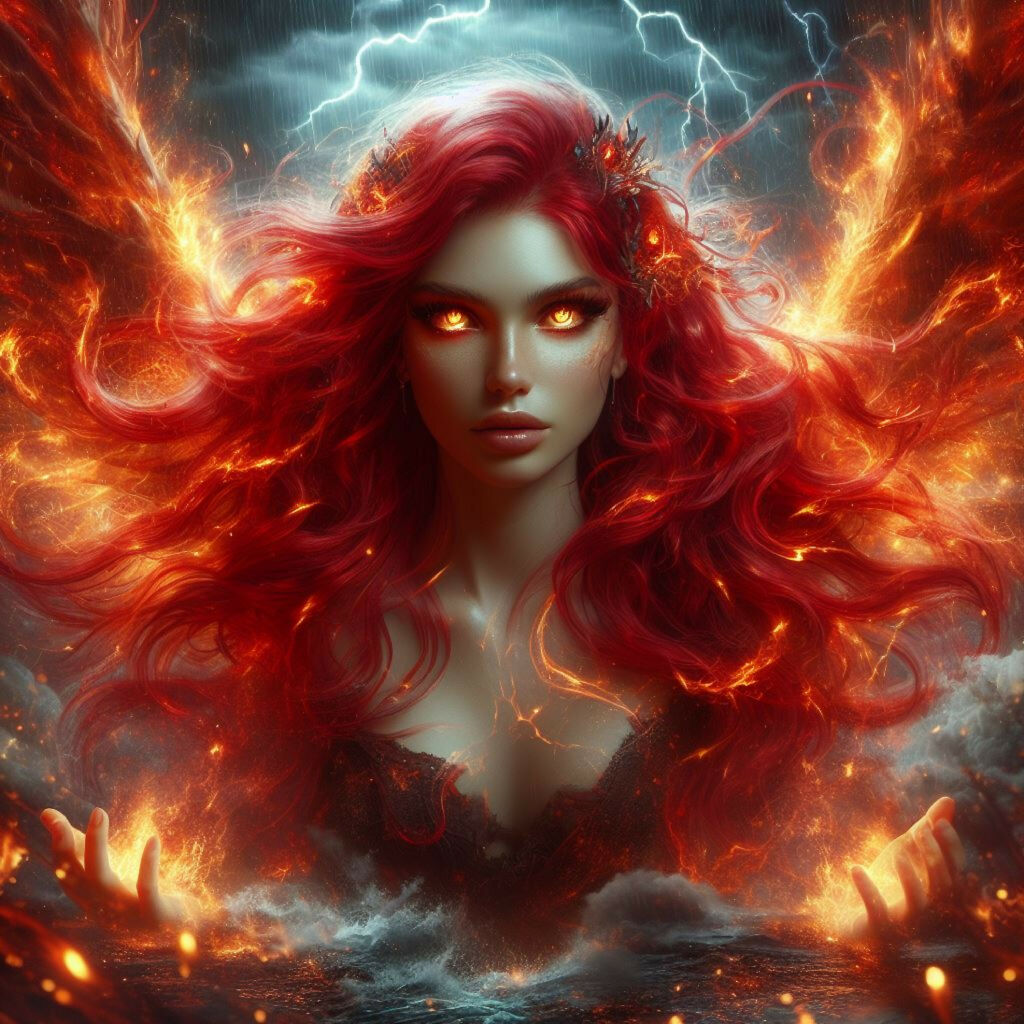 woman, lady, girl, female, fire, blazing, fiery, fierce, flames, bu...