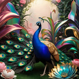 Rainbow Peacock in a Dreamlike Surreal Garden