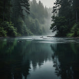 A tranquil river flowing through a dense forest with mist rising from the water (2)