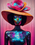 pop art style painting of a surreal female portrait with glamourous hat and big flower, soft pastel  18-02-2025 at 11-45-56