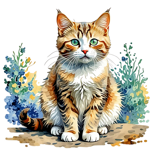 Cute Colorful Cat Watercolor Art - Trendy Decor