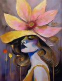 pop art style painting of a surreal fashion illustration with glamourous hat and big flower, soft pa 18-02-2025 at 12-45-59