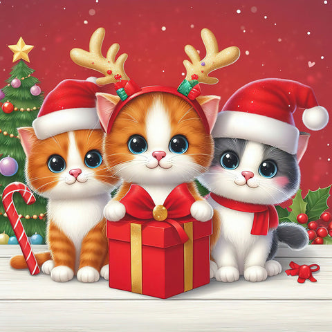 3 Cute Christmas cats illustration copy