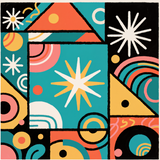 Vibrant Mid-Century Modern Wall Art – Bold Geometric & Starburst Retro Print in Turquoise, Coral & Mustard