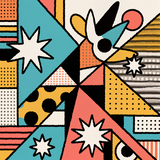 Vibrant Mid-Century Modern Wall Art – Bold Geometric & Starburst Retro Print in Turquoise, Coral & Mustard