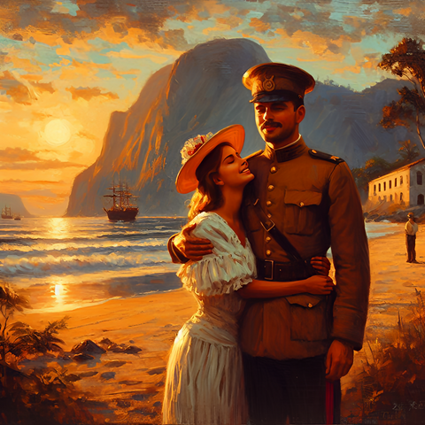 Military Couple on Beach, 1941 Sunset