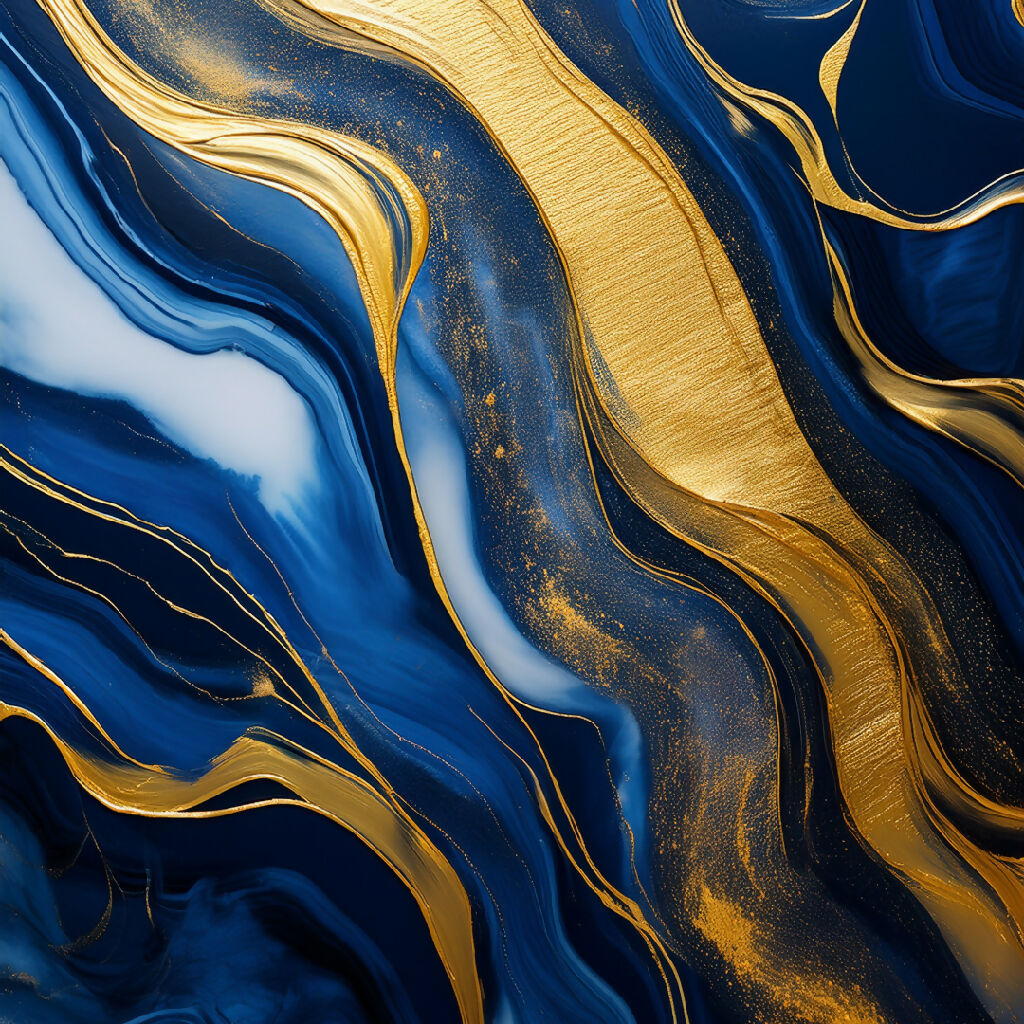 Royal Blue & Gold Luxe Abstract – Modern Elegant AI Art Print