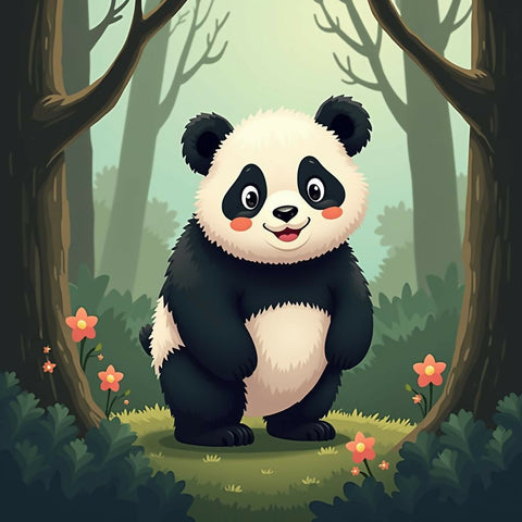 Cartoonish Panda Forest Art