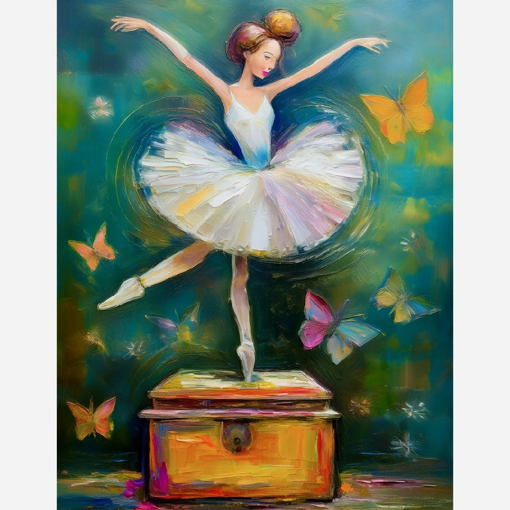 Tiny Ballet Dancer Twirling On A Music Box