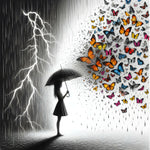 The Butterfly Umbrella: A Splash of Color in a Monochrome Storm