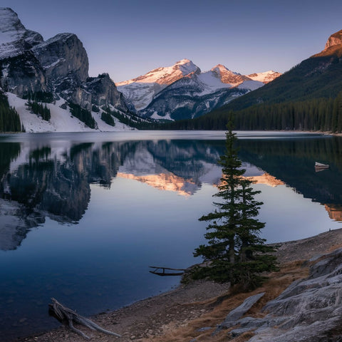 A serene and captivating alpine landscape, captured in a wide-angle shot during sunrise 1