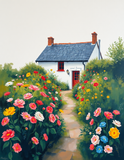 Impressionist Cottage Garden Oil Painting – Romantic Floral Landscape