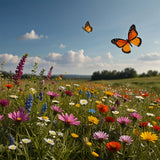 A peaceful meadow with colorful wildflowers and butterflies fluttering around (2)