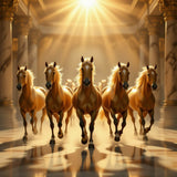 Royal Golden Seven Horses Wall Art – Vastu Energy Luxury Home Decor Painting