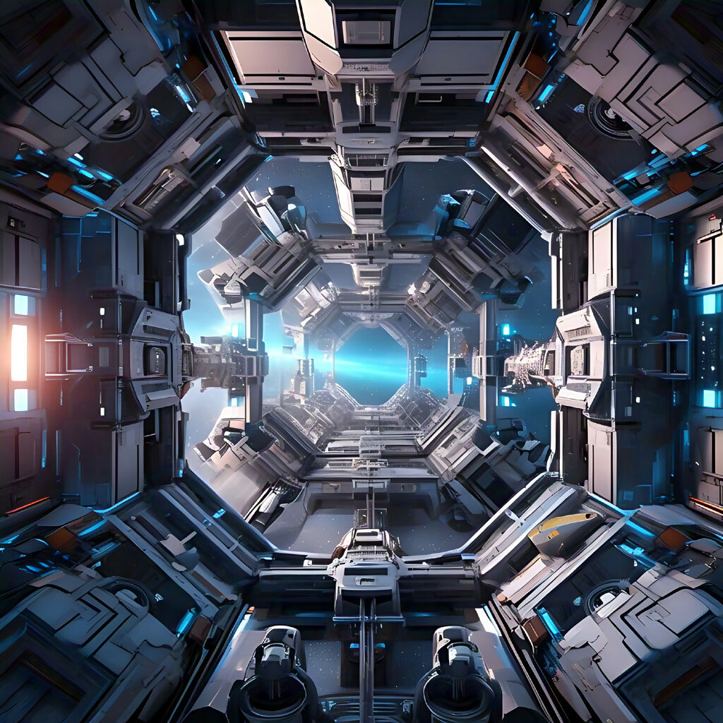 Orbital Passage AI Art – Futuristic Space Corridor | Architecture A...