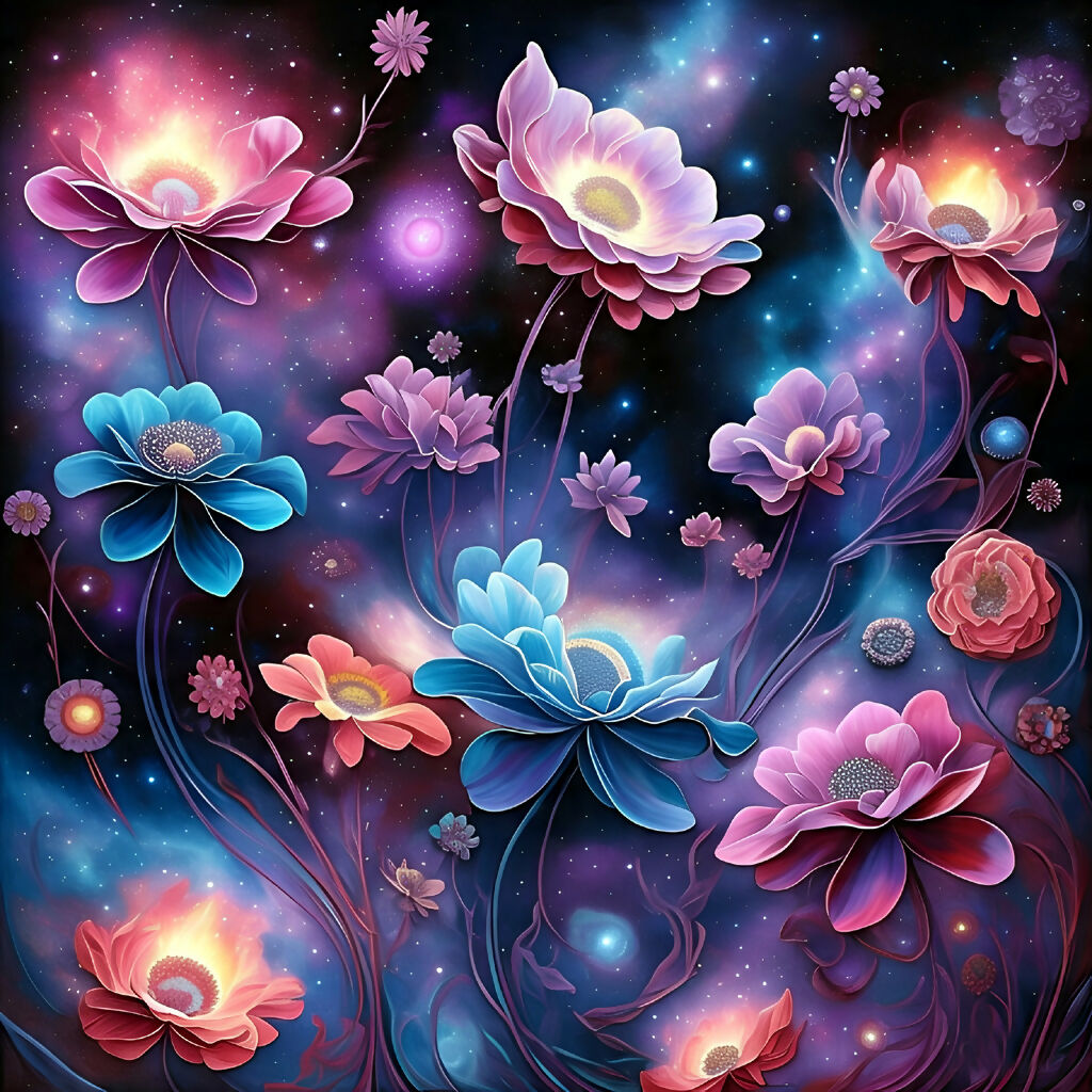 Surreal Cosmic Flower Art – Celestial Bloomscape AI Artwork for Pri...