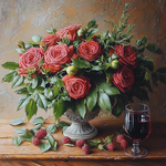 roses in a vase, oil painting