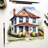 House in watercolor painting abstract