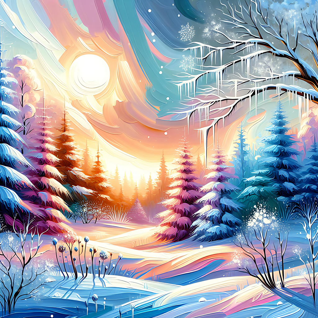 Winter Wonderland Forest in Colorful Acrylic Art